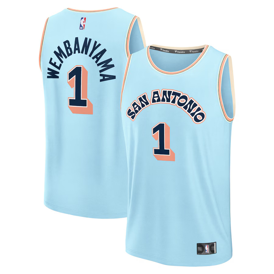 Men San Antonio Spurs1 Victor Wembanyama Fanatics Light Blue City Edition 2024-25 Fast Break Player NBA Jersey